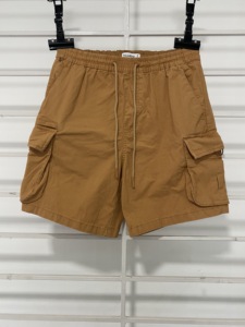 Shorts de sport décontractés pour hommes en sergé, couleur unie, délavé, taille mi-haute, élastique, respirant, fonctionnel, avec cordon de serrage, anti-plis - Product Image 2