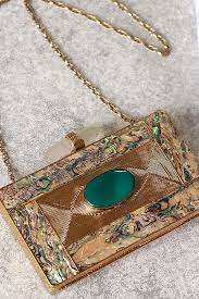 Bolso de mano de latón y nácar hecho a mano indio tradicional Bolso de mano de diseñador con acabado de nácar natural - Product Image 3