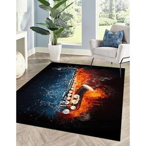 Alfombra Impresa: Diseño Único de Saxofón, Fuego y Agua, Diseños de Música Jazz, Alfombra Delgada No Tejida - Product Image 2