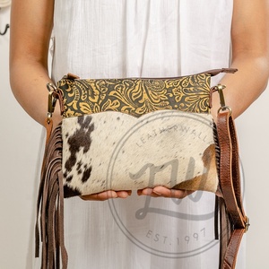 Bolso de Hombro Cruzado de Cuero Genuino con Pelo de Vaca, Hecho a Mano, con Cremallera, Portátil, Antirrobo, Último Estilo de Moda para Verano - Product Image 6