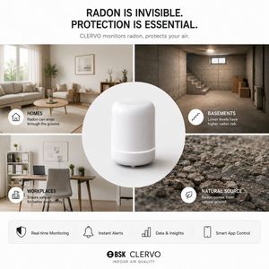 Détecteur d'environnement intelligent BSK blanc avec capteur de radon, moniteur d'intérieur, hygromètre et thermomètre de bureau, compatible Wi-Fi, certifié CE - Product Image 2