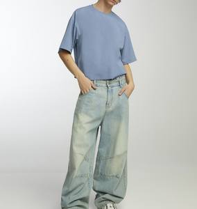 T-shirt à manches courtes en tricot lourd uni personnalisé, surdimensionné, épaules tombantes, vintage, homme, 100% coton, lavage à l'acide - Product Image 3