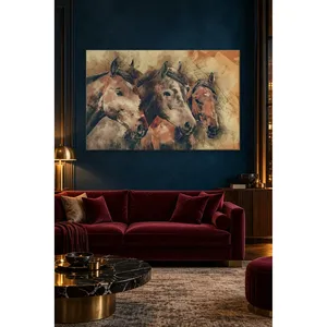 Impression sur toile Fida avec trois têtes de cheval brunes texturées et vieillies - Product Image 2