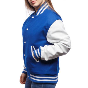 Personnalisé de haute qualité en cuir manches laine Patch broderie recadrée femmes varsité veste Letterman baseball collège bombardiers - Product Image 2