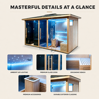 Cabine de douche sauna extérieure PLOUTARA en bois, toit plat noir, porte vitrée, douche à effet pluie, OEM pour villa, resort, spa