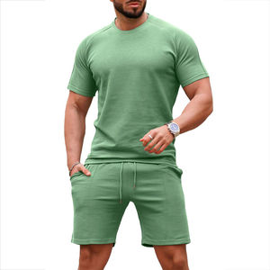 Ensemble de vêtements de sport d'été avec logo personnalisé, t-shirts et shorts en coton pour la course à pied, ensembles de shorts de jogging pour hommes à manches courtes - Product Image 3