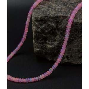 14k Gold Plated <b>Necklace</b> with Pink Ethiopian <b>Opal</b> and Diamond Classic Religious Stranded Chain for Wedding or Gift - Product Image 2