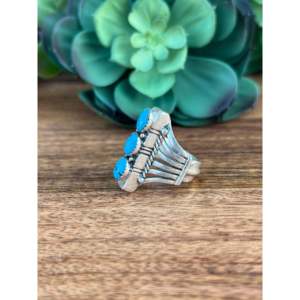 Russell Sam Kingman Handmade <b>Statement</b> <b>Ring</b> Turquoise & Sterling <b>Silver</b> Bezel Set Size 8 Everyday Wear Jewelry - Product Image 3