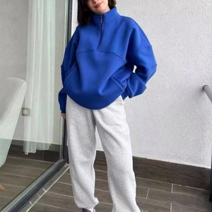 Sweat-shirt à capuche personnalisé avec logo pour femme, surdimensionné, en molleton épais, demi-zip, sweat-shirts pour femmes - Product Image 2