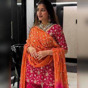 ชุดชารารา ซาลวาร์ กามีซ ผ้าจอร์เจต์หรูหรา พร้อมเสื้อปักลายด้วยด้ายอย่างดี และกางเกงชารารา ผ้าจอร์เจต์ พร้อมผ้าคลุมไหล่ สำหรับใส่เที่ยวแบบสบายๆ - Product Image 6