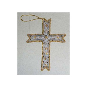 Ornement suspendu de noël forme de signe de jésus fait par tissu pierre perle Zardozi Zari broderie arbre de noël ornements suspendus - Product Image 1