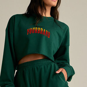 เสื้อสเวตเชิ้ตคอกลมทรงโอเวอร์ไซส์สำหรับผู้หญิง ผ้าฝ้าย 100% ออกแบบเองได้ ทรงหลวม ไหล่ตก สวมใส่สบาย - Product Image 1