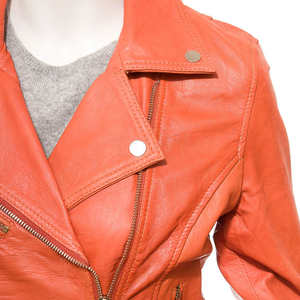 Chaquetas de Cuero Genuino Satinado Personalizadas para Mujer, Transpirables, con Bolsillos Decorativos, Venta de Fábrica, a la Moda, de Marca, para Otoño - Product Image 4