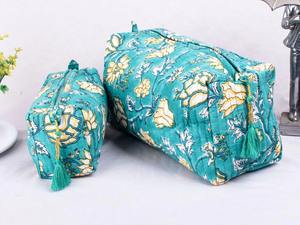 กระเป๋าเครื่องสำอางผ้าฝ้ายพิมพ์ลายดอกไม้3ชิ้นกันน้ำทนทานเป็นมิตรกับสิ่งแวดล้อมความจุขนาดกลางมีซิปปิดสไตล์วินเทจ - Product Image 4