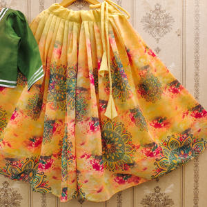 Ensemble Lehenga Choli pour enfants en polyester imprimé jaune Shoryam Fashion |   Tenue ethnique festive pour filles |   Qualité d'exportation - Product Image 4