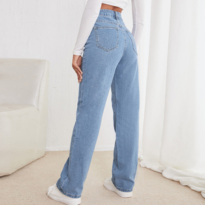 2023, venta al por mayor, nuevo diseño, pantalones vaqueros holgados informales de pierna ancha, pantalones vaqueros rectos de longitud completa para mujer, ropa informal de cintura media - Product Image 4