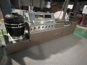 Cuisine mobile extérieure compacte sur mesure avec portes vitrées, robinet, tiroir et panier – Étanche et ignifuge pour patio et jardin - Product Image 2