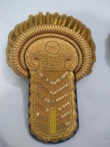 Customized Luxury Embroidered Lace Hook-and-Loop <b>Badges</b> with Golden Bullion Wire Fringe for Marching Band Garment Promotion - Product Image 3