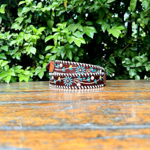 Cinturón Unisex Retro Étnico Vintage de Cuero Genuino de Grano Completo con Diseño de Paisley de Caballo Tallado y Grabado, Hebilla de Aleación - Product Image 4