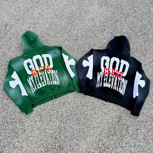 Conjunto Deportivo Unisex Personalizado de Invierno, Estilo Urbano, Color Sólido, con Logotipo Bordado, Efecto Desgastado por el Sol, Sudadera con Capucha y Parches, Pantalones con Cremallera Doble - Product Image 3