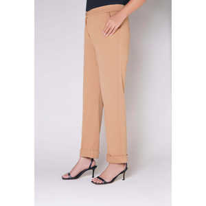 Pantalon taille haute en tissu crêpe anti-plis, modèle WG-WS-22-W15 B, avec décoration de revers unis teints - Product Image 1