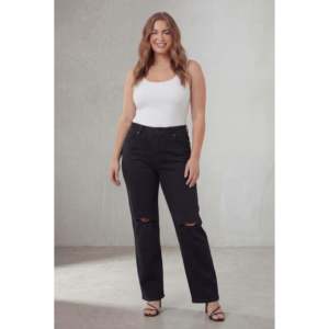 Jean déchiré à la taille pour femme grande taille noir - Product Image 2