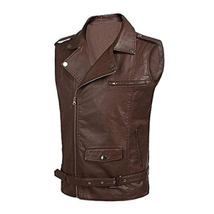 Vestes pour hommes en cuir de luxe sans manches, veste de mode urbaine haut de gamme, veste sans manches en cuir épais, équipement moto durable et lourd - Product Image 3