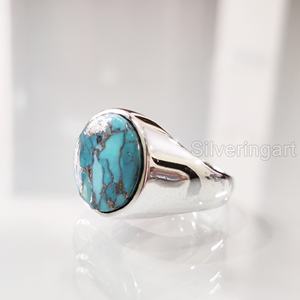 Vente en gros de bague pour homme en cuivre bleu naturel turquoise pierre précieuse décembre bague de naissance gitane bijoux de fête bague en argent sterling 925 - Product Image 2