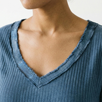 T-shirt décontracté pour femme en spandex/coton à col en V et manches courtes - Coupe classique printemps/été