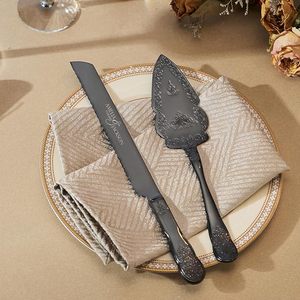 Modern Luxury Metal Black <b>Etching</b> Design Cake Knife And Server Set in Best Quality Wedding & Gifting - Product Image 3