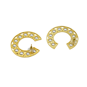 goldplated matte finish latest fashion handmade light <b>weight</b> stone stud <b>hoop</b> Brass Earrings for girls and women - Product Image 4