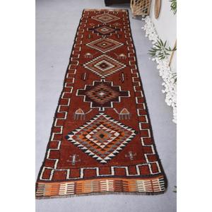 พรมเฮอร์กีตุรกี ขนาด 3.2x11.5 ฟุต สีแดงส้มไล่เฉด ทำจากขนสัตว์ วินเทจ - Product Image 1