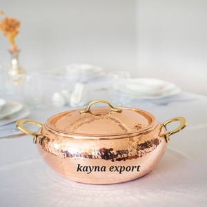 Casserole de luxe de style américain, en cuivre métallique brillant, avec poignée en laiton poli, intérieur argenté, couvercle en verre, écologique - Product Image 2