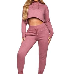 ชุดวอร์ม2ชิ้นสำหรับผู้หญิงชุดครอปแบบลำลองกางเกงมีฮู้ดระบายอากาศได้สำหรับผู้หญิง - Product Image 1