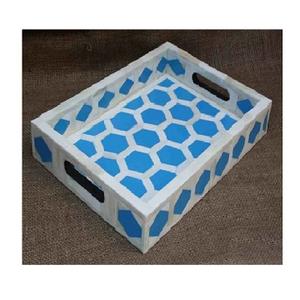 La mejor cocina y Mesa para el hogar exigente, bandeja para servir con incrustaciones de hueso de alta calidad, acabado hecho a mano, tamaño personalizado para forma rectangular - Product Image 1