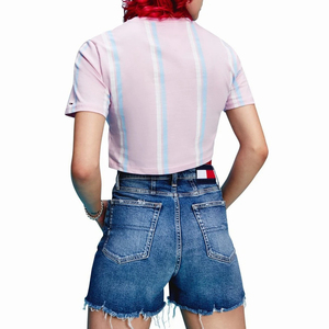 Hauts courts en coton coupe ample personnalisés pour femmes T-shirts à manches courtes à col rond T-shirts vierges Tops courts en gros - Product Image 5