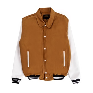 Chaqueta de lana de béisbol Varsity Letterman Bomber y mangas de cuero genuino - Product Image 1