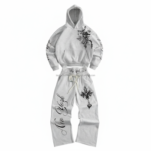 Ensemble sweat-shirt et pantalon de survêtement inspiré de la mode tech – Tenue en molleton délavé à l'acide - Product Image 1