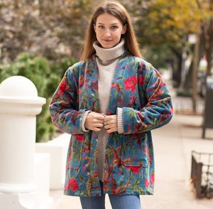 Manufacturer and Wholesale Velvet Kimono Cotton Kimono Robe Jacket Short Velvet <b>Cardigan</b> Short Kimono Jacket Bird Print - Product Image 2