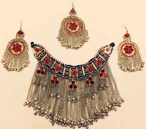 Parure de bijoux tribale afghane pashtun islamique haut de gamme faite à la main pour femme, collier multicolore en pierres précieuses, acier inoxydable, idéal pour les fêtes - Product Image 4