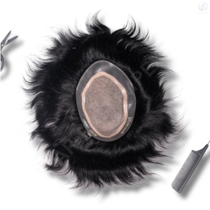 Peluca de encaje frontal de 3 capas con parche para el cabello Remy indio para hombre Mirage Premium con textura de cabello liso de densidad 100% - Product Image 1