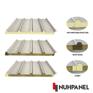 Panneau de toiture sandwich à cinq nervures PIR hybride, résistant au feu, résistant à l'eau, écologique, pour toiture industrielle, chambre froide, atelier - Product Image 2
