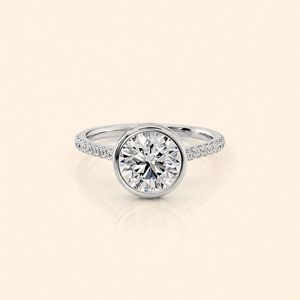 IGI Certified Round Cut Lab Grown Diamond Engagement <b>Ring</b> Solid 925 Sterling <b>Silver</b> Bezel Set Pave Diamond Bridal <b>Ring</b> - Product Image 4