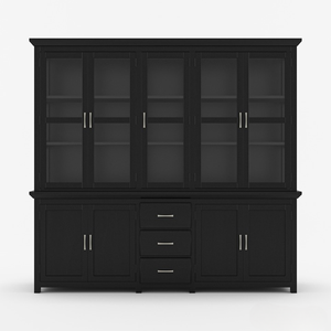 Aparador Antiguo de Madera de Teca Maciza Ecológico para Comedor, con Puertas de Vidrio, Cajones, Almacenamiento y Exhibición para Sala de Estar - Product Image 2