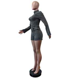 Automne printemps Sexy 2 pièces Shorts ensemble Denim Jeans évider fermeture éclair haut court Shorts ensemble costume deux pièces court ensemble femmes vêtements - Product Image 2