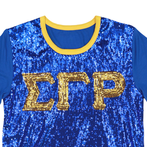100 Cotton Sigma Gamma Rho Sorority Royal Blue <b>Sequin</b> Tee Gold Embroidered Greek Letters Greek Life Apparel Casual SGRho <b>T</b>-<b>Shirt</b> - Product Image 5