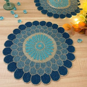 Manteles individuales decorativos de conchas marinas con cuentas, elegantes y modernos, para usar como posavasos de té, juego de 4 piezas. - Product Image 2