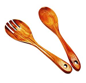Cuillères à saladesEnsemble de couverts à salade en bois naturel de qualité supérieure Ustensiles de cuisine dernier cri Articles faits à la main en bois de baie d'acacia et de manguier - Product Image 1