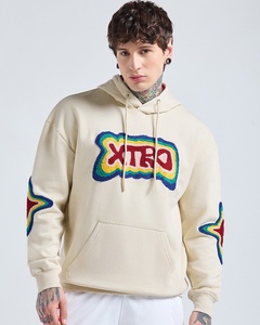 Sweat à capuche en molleton de coton pour homme avec patchs brodés en chenille personnalisés, sweat à capuche décontracté, vêtements de rue, pull-over - Product Image 3