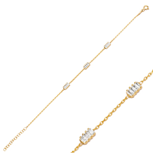 <b>Charm</b> <b>Bracelet</b> Rectangle Baguette CZ Stone Turkish Handmade Wholesale 925 Sterling <b>Silver</b> Jewelry - Product Image 1